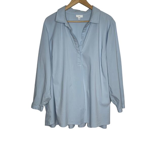 J. Jill Popover Tunic Top Womens 2X Blue Pleated Back Relaxed Cotton V Neck - Picture 1 of 10